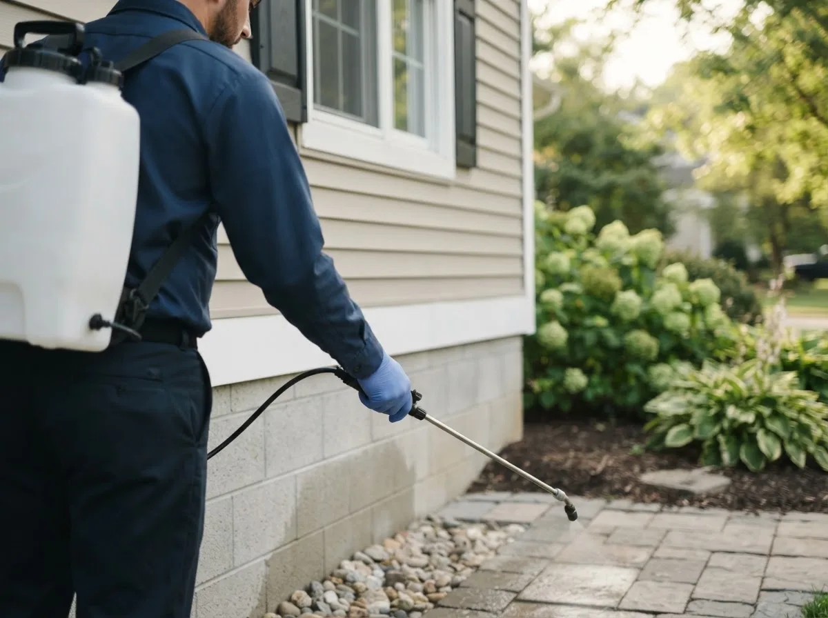 Pest control technician inspecting a home in Gem, KS
